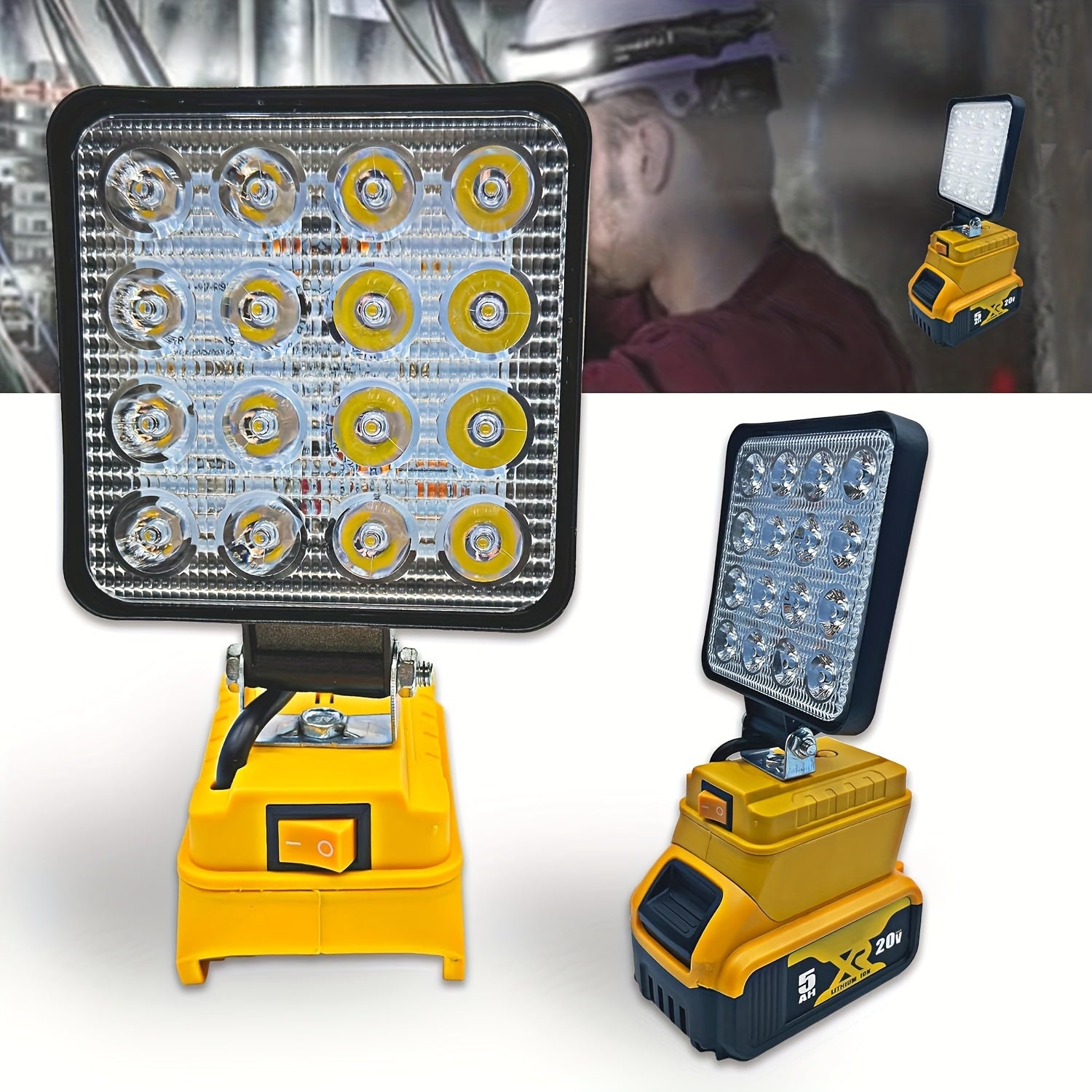 1pc Cordless LED Work Light, For DeWALT 20V Battery, 48W 3800 Lumens/60W 4500 Lumens/90W 5400 Lumens LED Floodlight, With 2 USB Charging Ports, Battery Light For Outdoor, Camping, Car Repairing, Emergency And Job Site Lightin