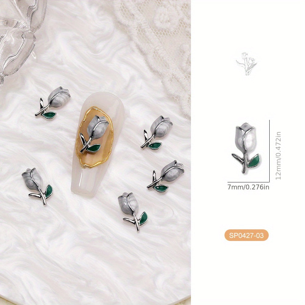 10Pcs 3D Tulip & Heart Nail Charms - Scent-Free, Diy Manicure Accessories For Hands, Feet & Nails