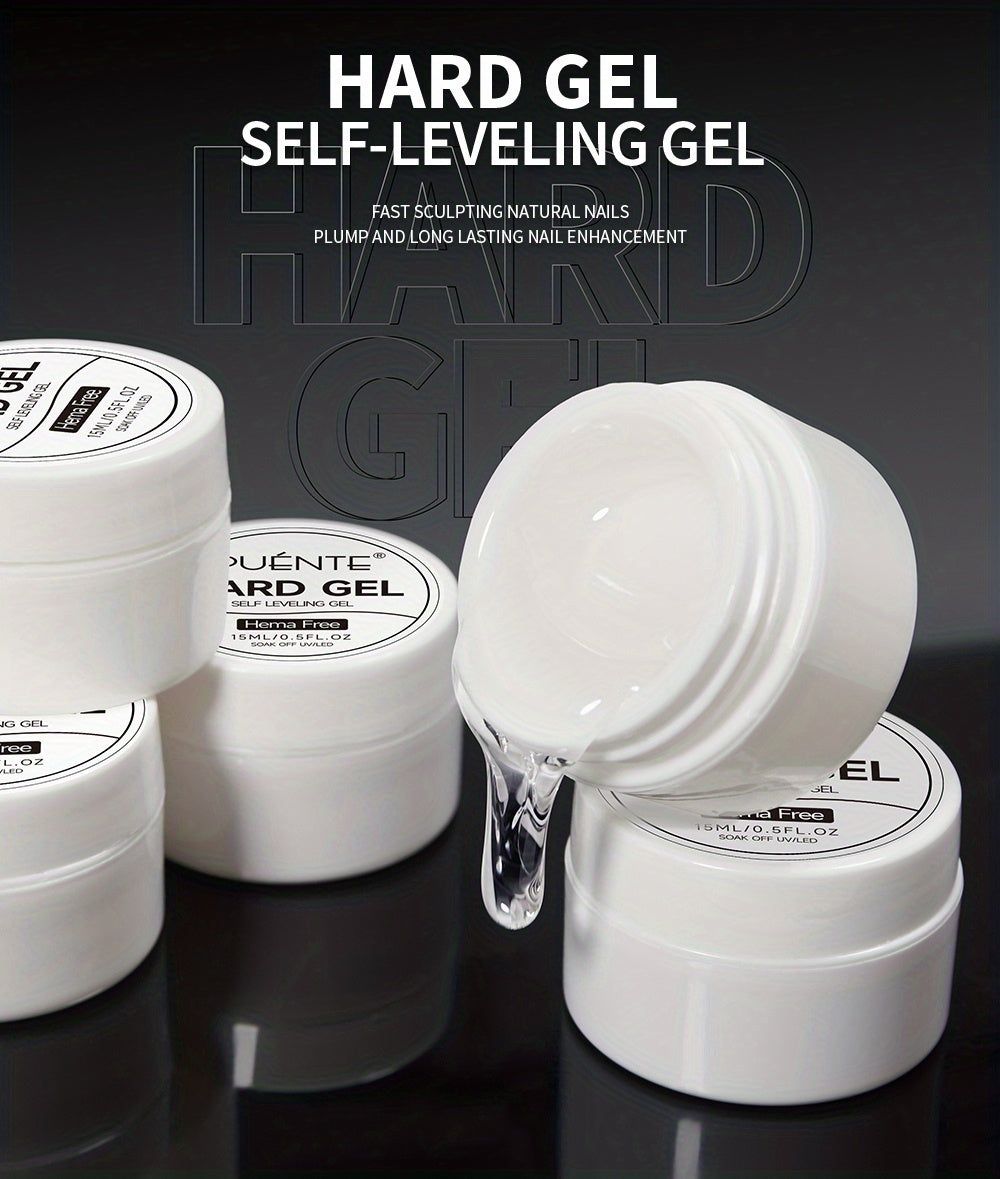 0.51oz Self-Leveling Gel Nail Polish, Clear Hard Gel Nail Extension, 3D Modelling, Rhinestone Glue, Soak Off UV Nail Gel Semi-Permanent Varnish