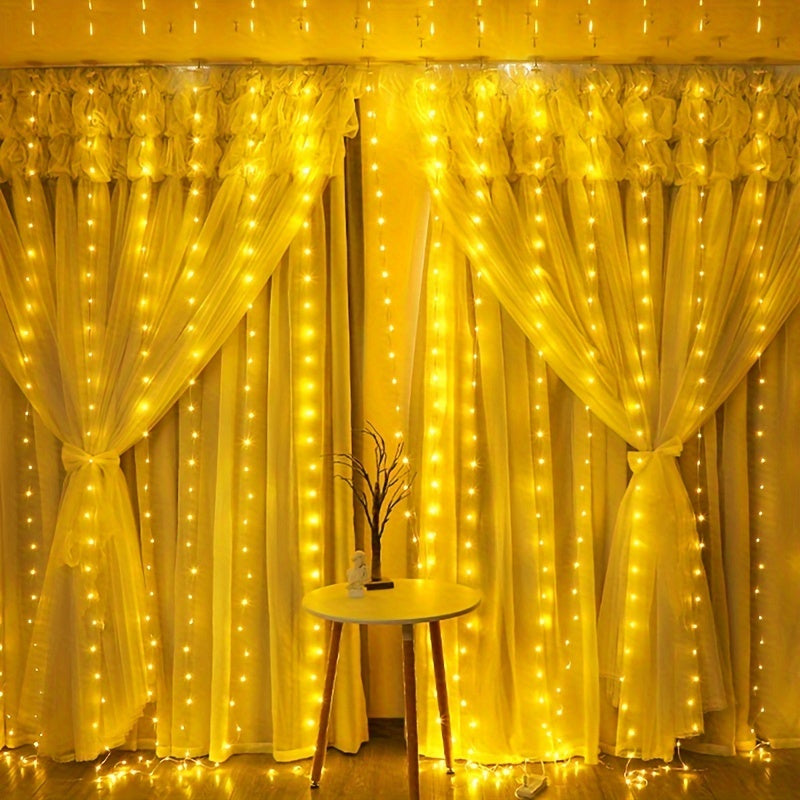 1 Pack, 600-LED Curtain String Lights, USB Powered, 236.22*118.11inch, Remote Control, Christmas Fairy Garland Lamp, For Wedding Party, Indoor Bedroom Decoration