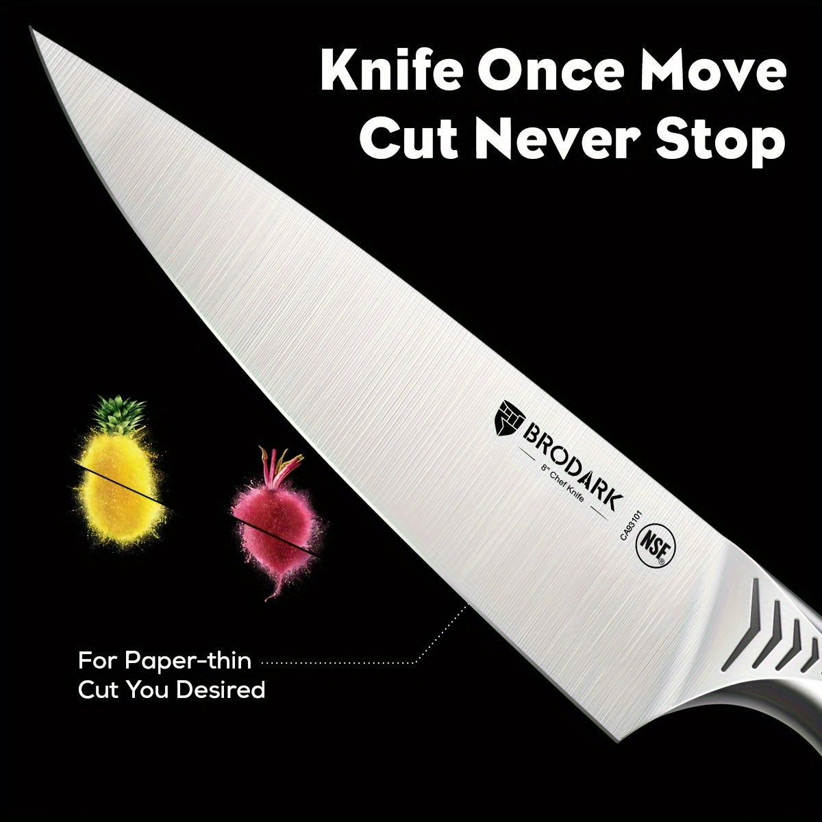 15pcs Brodark Kitchen Knife Set With Block, Knife Block Set With Built-in Sharpener, Dishwasher Safe Knives Set For Kitchen, NSF Certified Stainless Steel Kitchen Knives, Shark Series