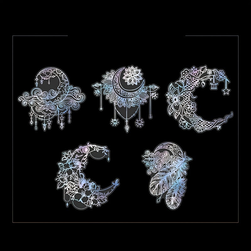 10pcs/pack Spiritual Wonderland Series Mandala Theme Three-dimensional Laser Silver PET Sticker Material Adhesive Sticker 165mm/6.50in*110mm/4.33in, DIY Materials
