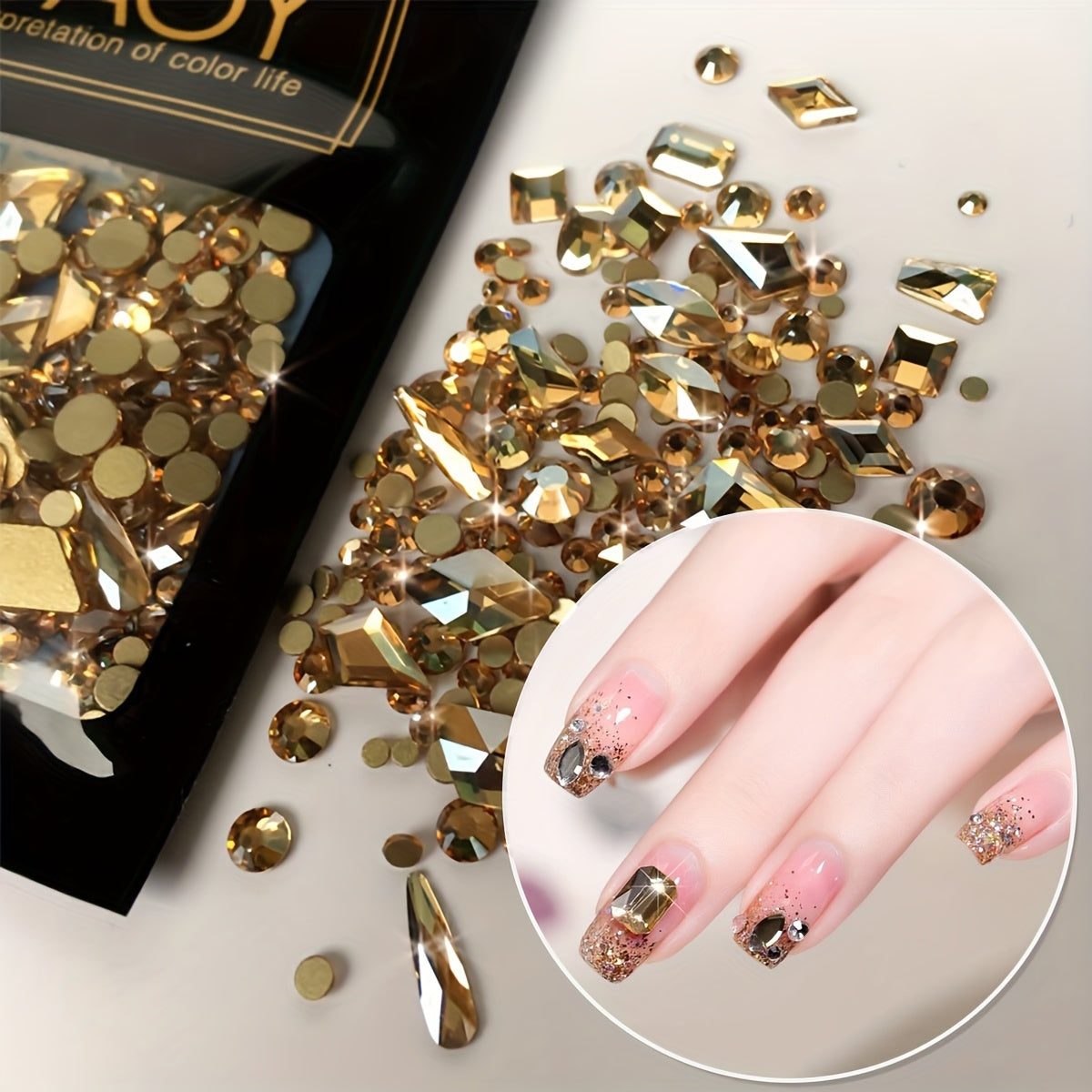 150pcs Flatback Round Rhinestone Plus 20pcs Flatback Odd Shaped Large Cubic Zirconia Black Blue Moon Nail Rhinestones
