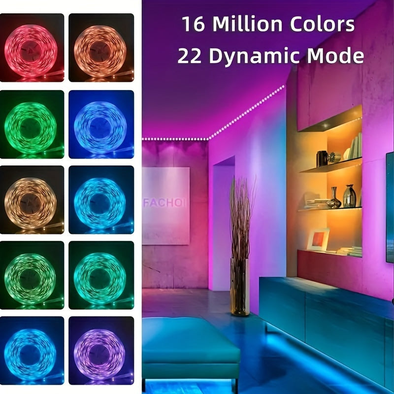 (2 rolls 17ft-1roll. 200ft RGB LED Strip Lights (2 Rolls, 100ft Each) with Smart App Control, Music Sync, Color Changing, Remote Control, for Bedroom, Party, Home Decor