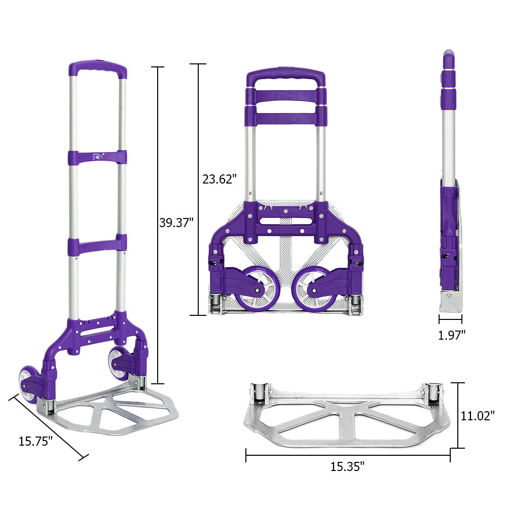 Folding Hand Truck Aluminum Portable Folding Hand Cart 165lbs Capacity Hand Cart and Dolly for Home, Auto, Office, Travel Use