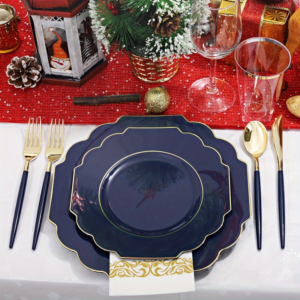 140PCS Plastic Plates - Gold Plastic Silverware, Gold Disposable Plates Include 40Plates, 20Cups, 20Forks, 20 Knives, 20Spoons, 20Napkins for Weddings & Parties
