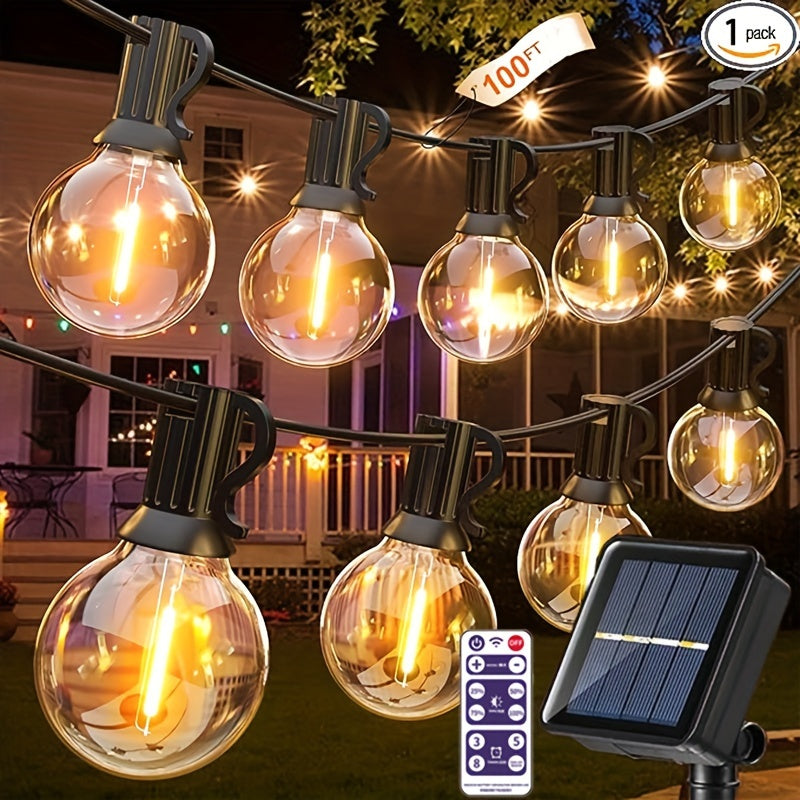 100FT Solar String Lights Outdoor With Remote, G40 Globe Solar Patio Lights With 37 LED Shatterproof Bulbs, Multiple Lighting Modes, Remote Control To Adjust Lighting, Dimmable Hanging Lights For Outside Backyard Party, Solar