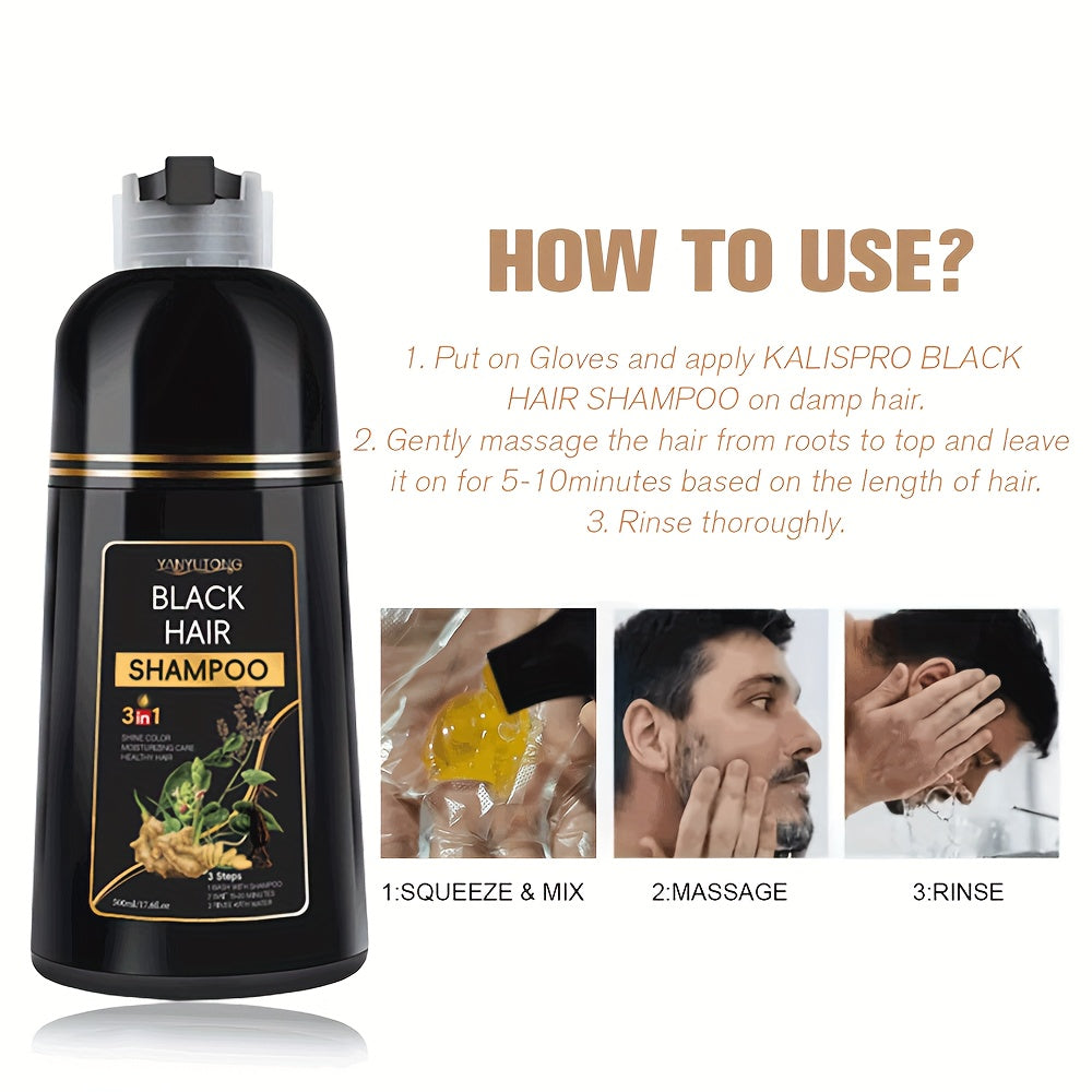 16.91oz 3-in-1 Black Hair Dye Shampoo, Covering White Hair, Herbal Hair Dye Shampoo - Natural And Healthy Plant Ingredients, Quickly Complete Hair Dyeing, Moisturize And Care For Hair, Suitable For Both Men And Women, Father'