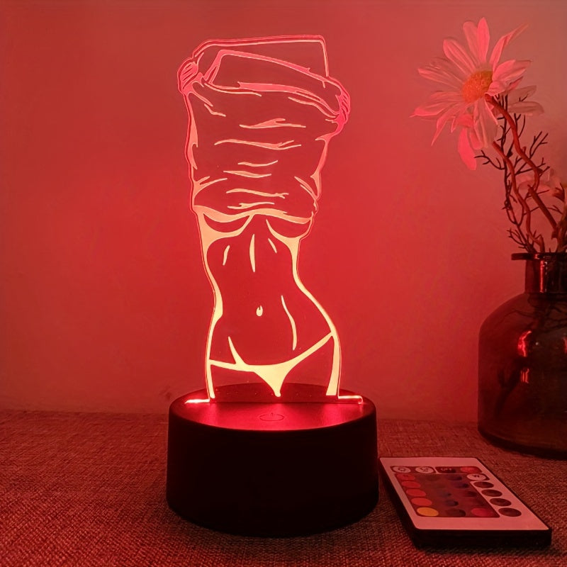 1pc 16-Color Artistic Decor Night Light, 3D Illusion USB Bedside Lamp with Touch Button, Black Base, Plastic Material, Remote Control for Bedroom Decor