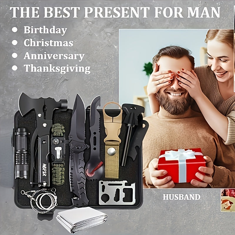 15-in-1 Multi-functional Axe Outdoor Kitchenware Set: Including Knives, Flashlight, Practical Tools for Camping, Fishing, Barbecue, Hunting, Self-driving Tours