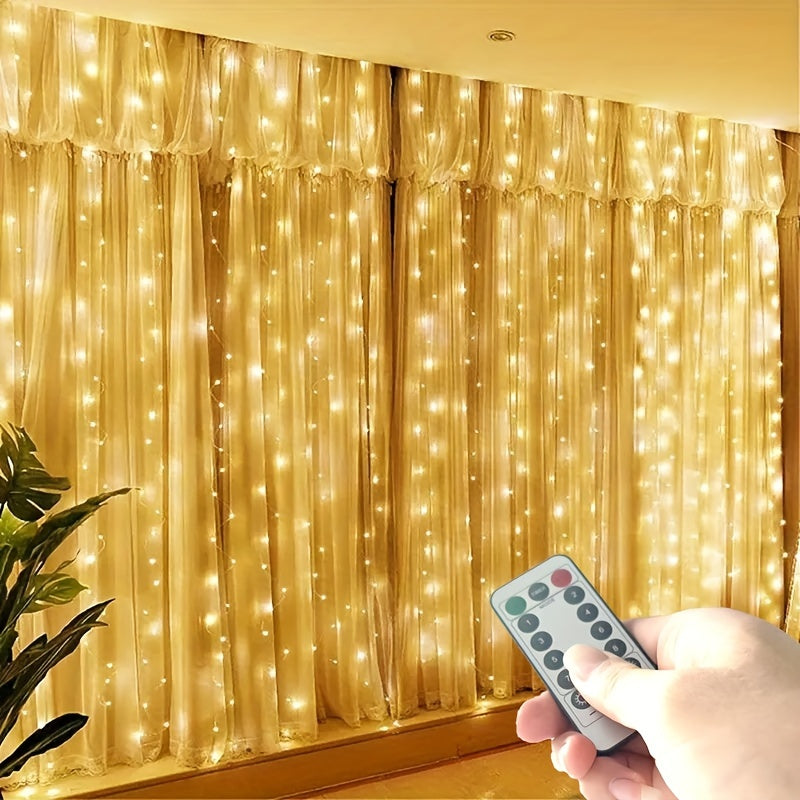 1 Pack, 600-LED Curtain String Lights, USB Powered, 236.22*118.11inch, Remote Control, Christmas Fairy Garland Lamp, For Wedding Party, Indoor Bedroom Decoration