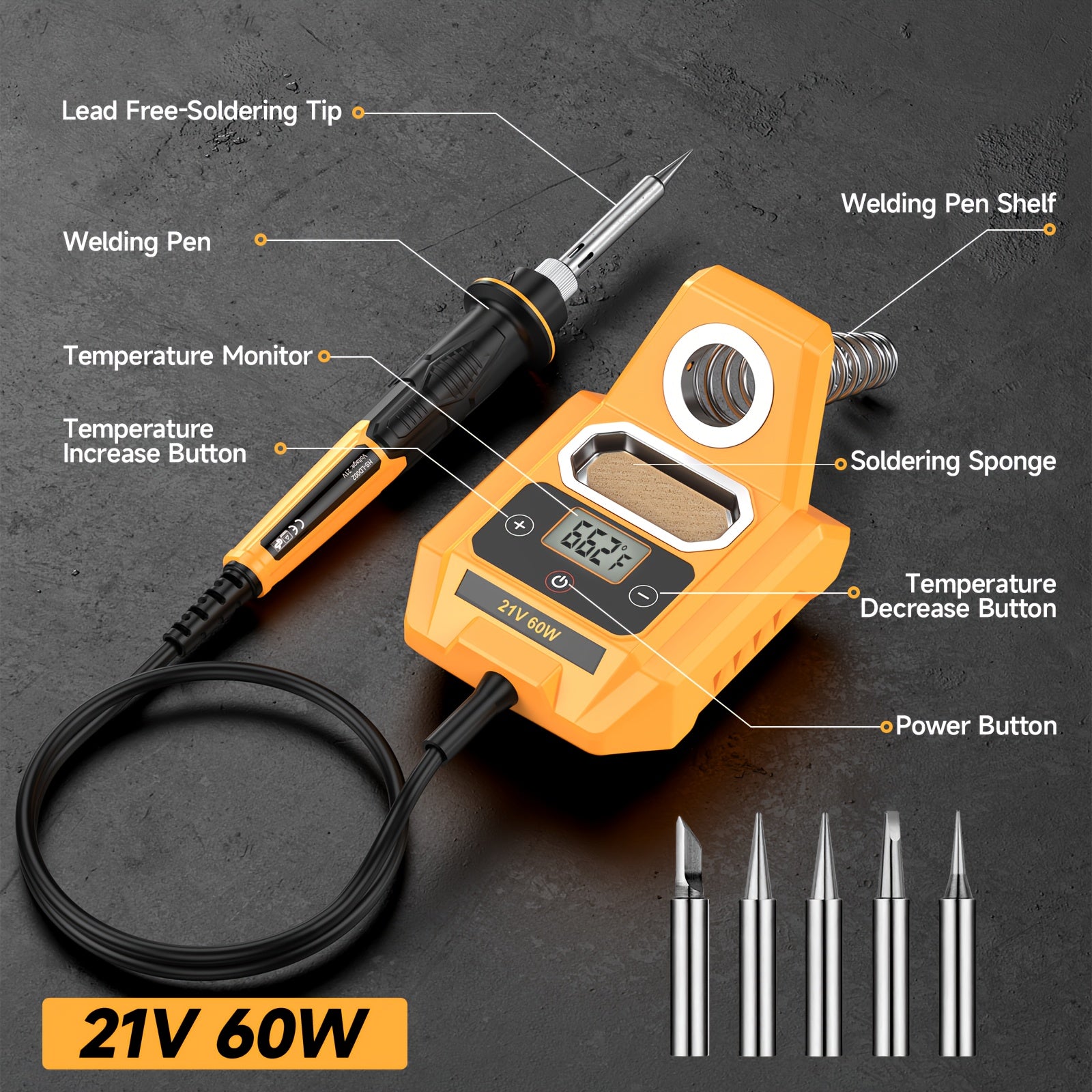 Cordless Soldering Station for Dewalt 20V Max Battery - Electric Digital LCD Display Soldering Iron Station Fast Heating Up Soldering Station for DIY, Suitable for electrical maintenance (excluding batteries)