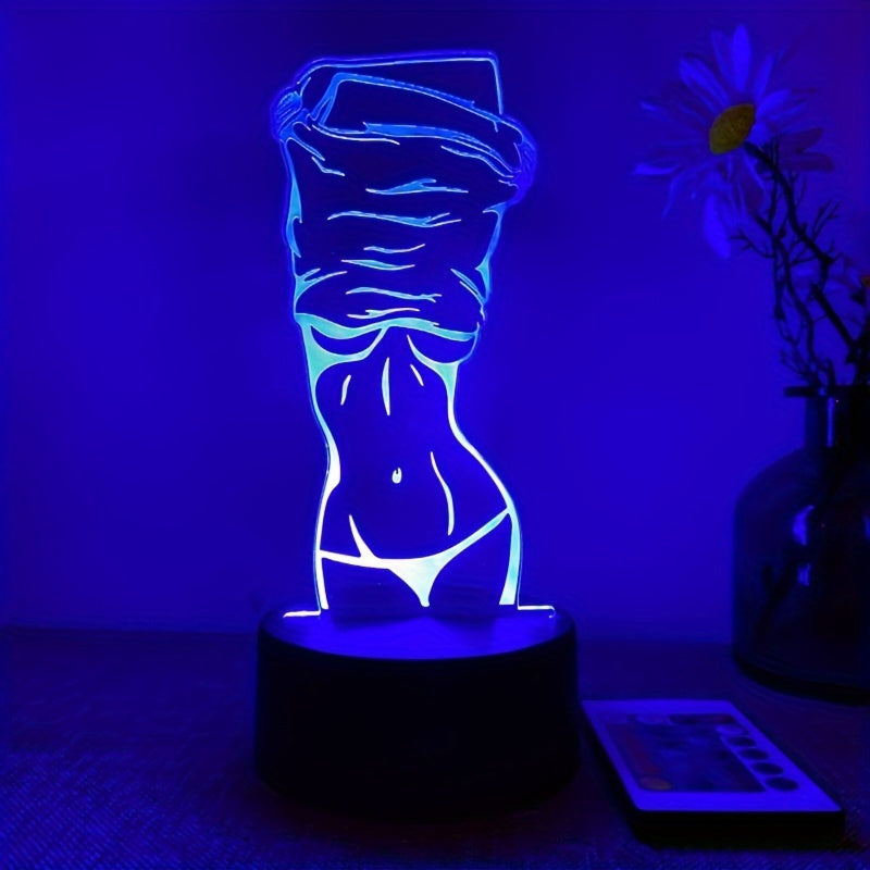 1pc 16-Color Artistic Decor Night Light, 3D Illusion USB Bedside Lamp with Touch Button, Black Base, Plastic Material, Remote Control for Bedroom Decor