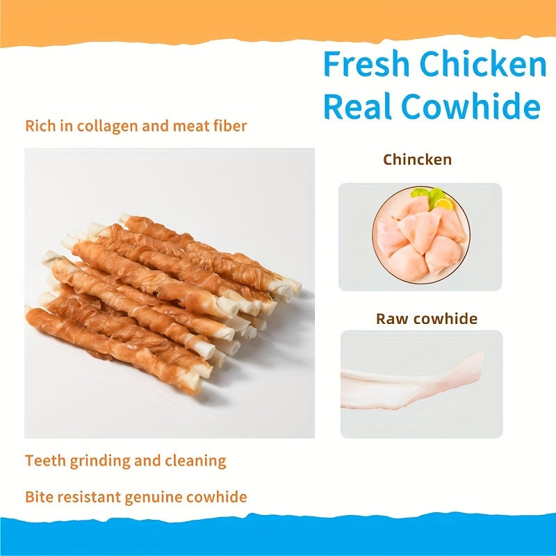 14.1 Ounces, Dog Treats, Tooth Cleaning And Grinding Rod, Rawhide Twist Chicken Hide Sticks, Suitable For Puppy And Medium, Large Dog, High Protein, Low Fat, Perfect Training Reward Snack For Dogs