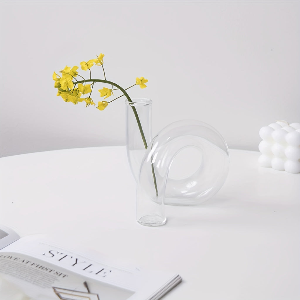 1pc Bohemian Style Glass Vase - Unique Curved Design for Hydroponic Plants, Perfect for Home & Office Decor, Ideal Gift